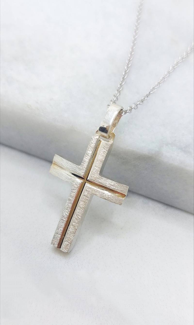 Ein Eleganter Handgemachter Herren Goldkreuz/White Solid Gold Cross 14K 18K Taufe Cristening Gross Anhänger von GiorgosJewelry