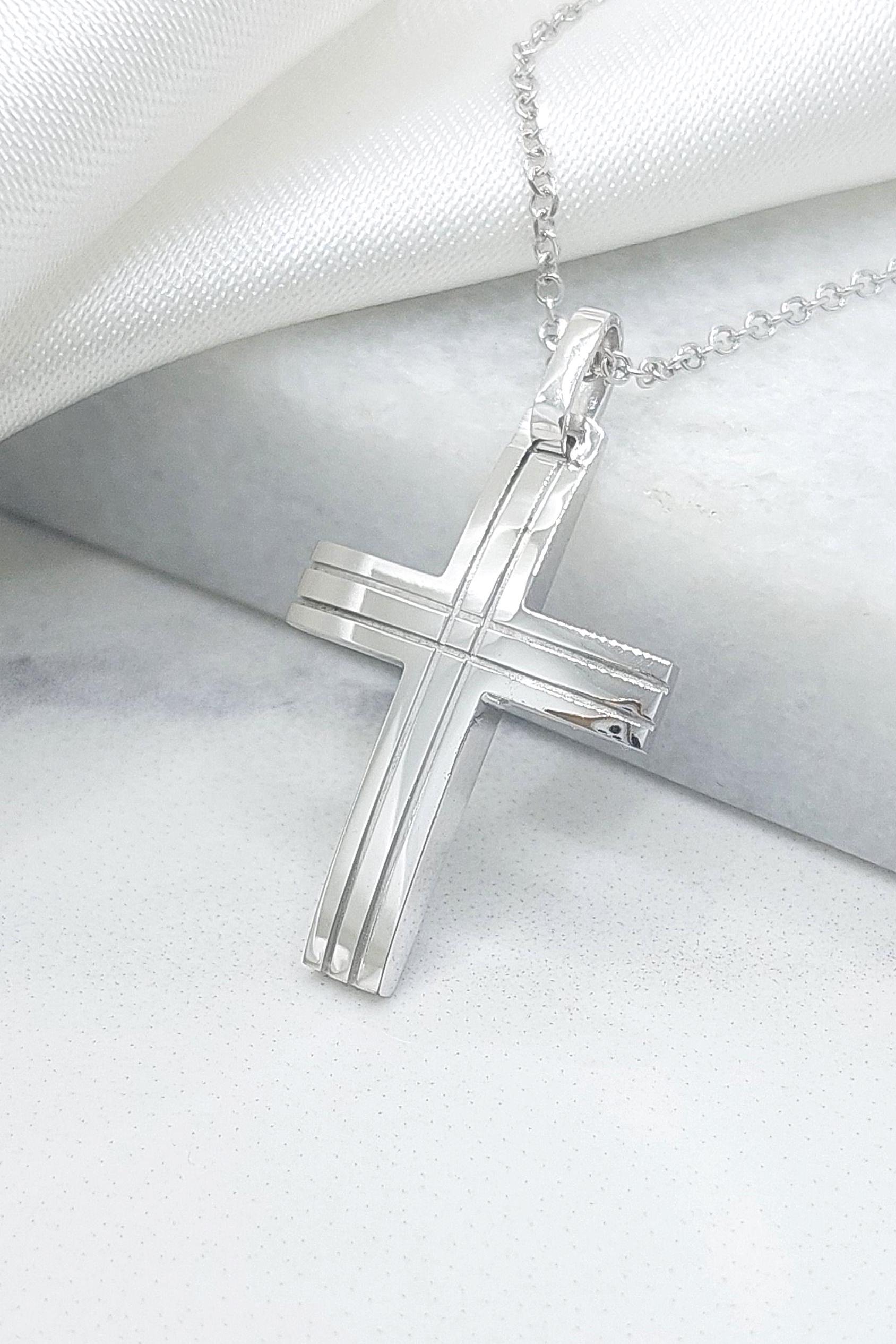 Goldkreuz Anhänger, Massivgold Kreuz 14K, Herren Goldkreuz, Taufgoldkreuz, Cristening Gold Gross, Weihnachtsgeschenk, Weißgoldkreuz von GiorgosJewelry