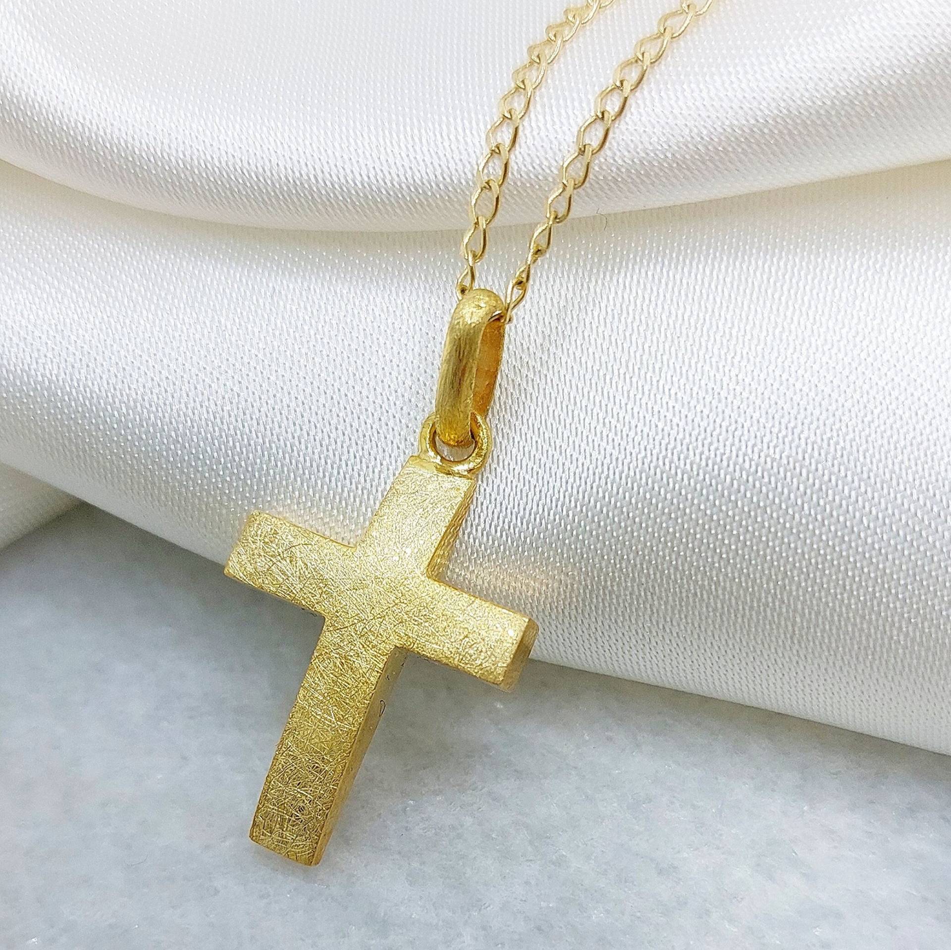 Griechenland Taufe 18K Massivgold Kreuz Mit Matter Oberfläche/Orthodoxes Für Die Taufe/Herren 14K Gold Halskette /Heavy Cross Anhänger /Filakto von GiorgosJewelry