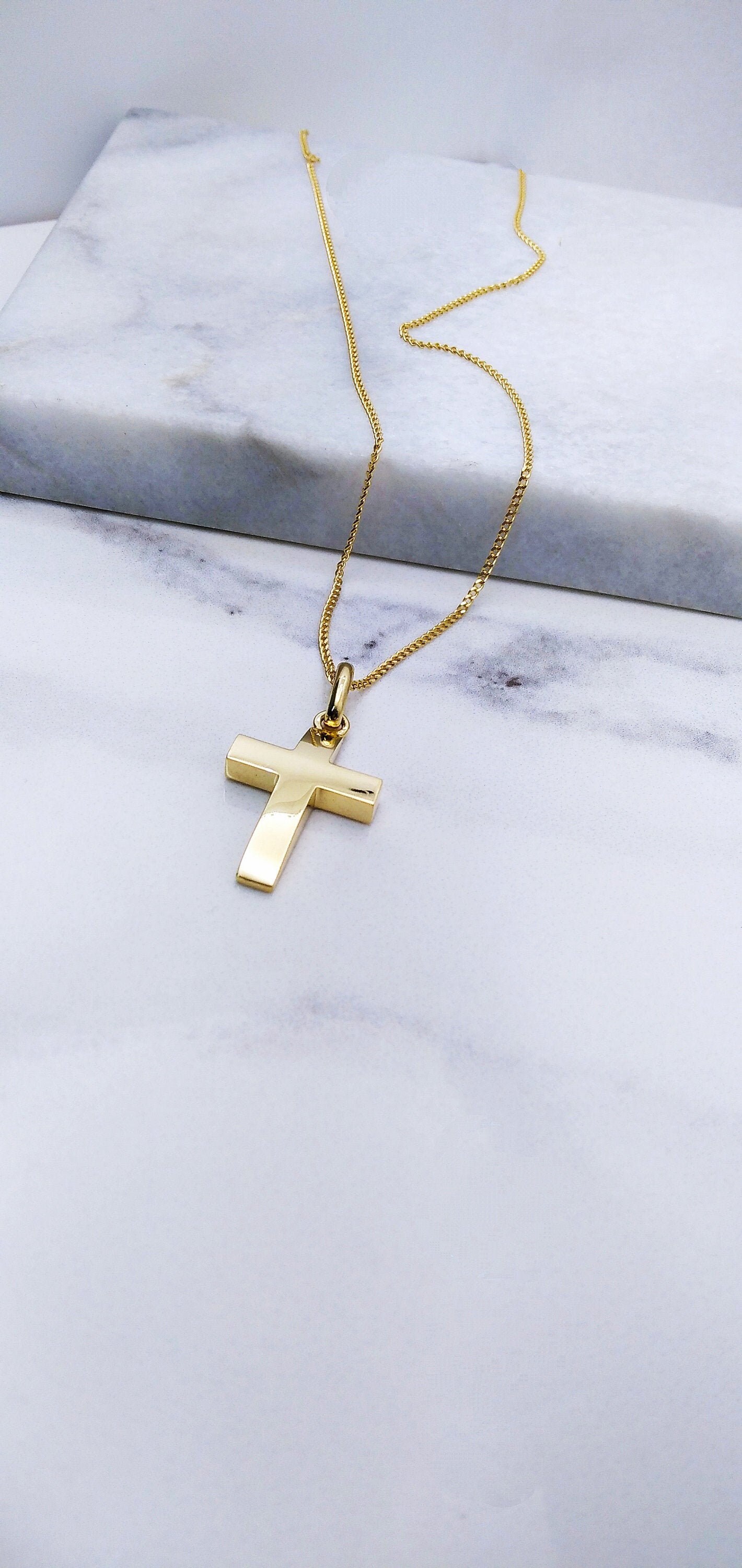 Taufe Massiv Modernes Goldkreuz, Gold Gross 14K, Griechisch Taufkreuz, Glänzendes Goldkreuz Halskette von GiorgosJewelry