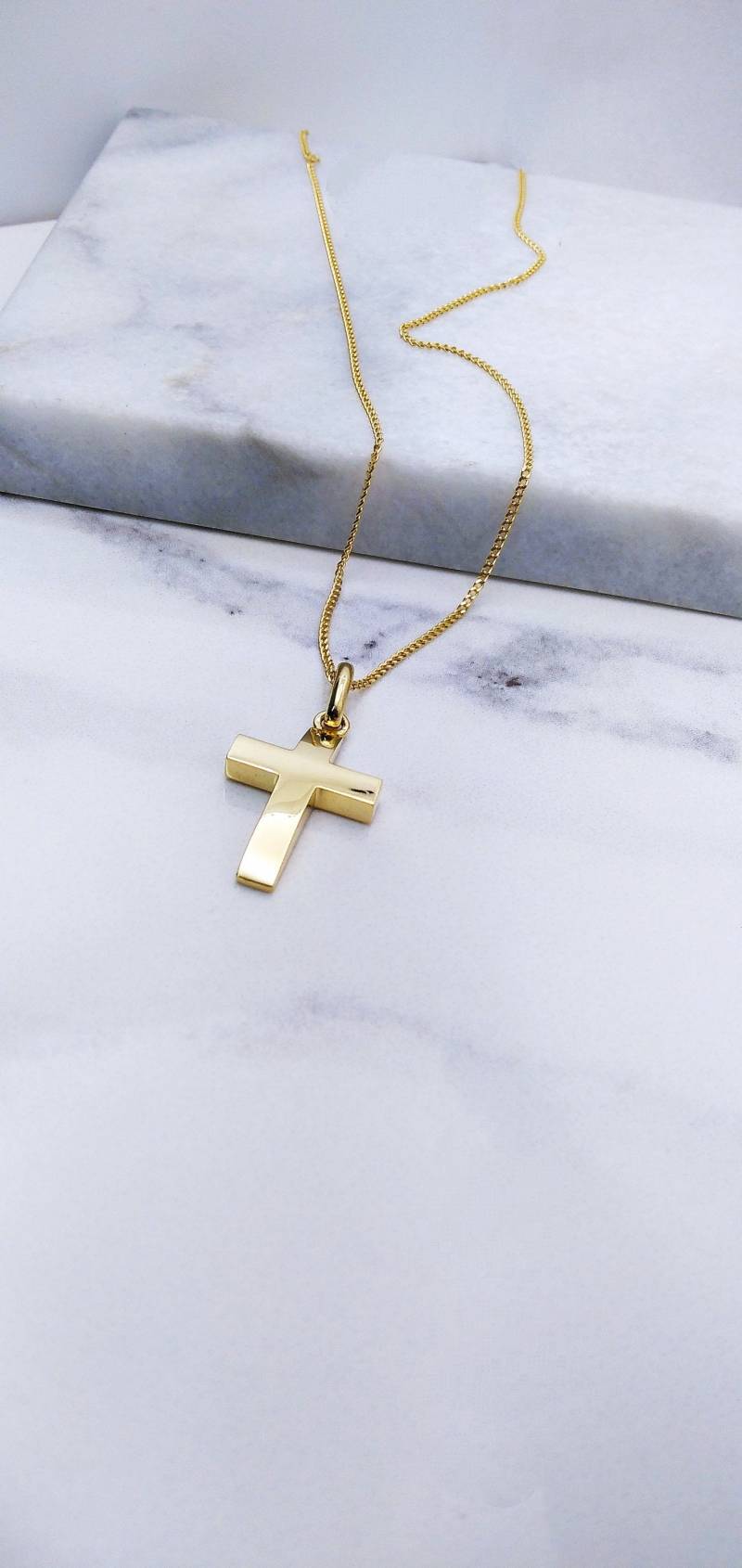 Taufe Massiv Modernes Goldkreuz, Gold Gross 14K, Griechisch Taufkreuz, Glänzendes Goldkreuz Halskette von GiorgosJewelry