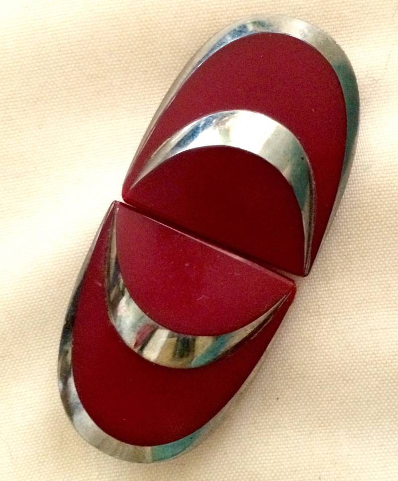 Art Deco Gürtelschnalle Für Damen, Siennabraunes Bakelit & Silberveredelung Art Deco Gürtelschnalle Für Damen, Siennabraunes Bakelit & Silberveredelung von GiosGems