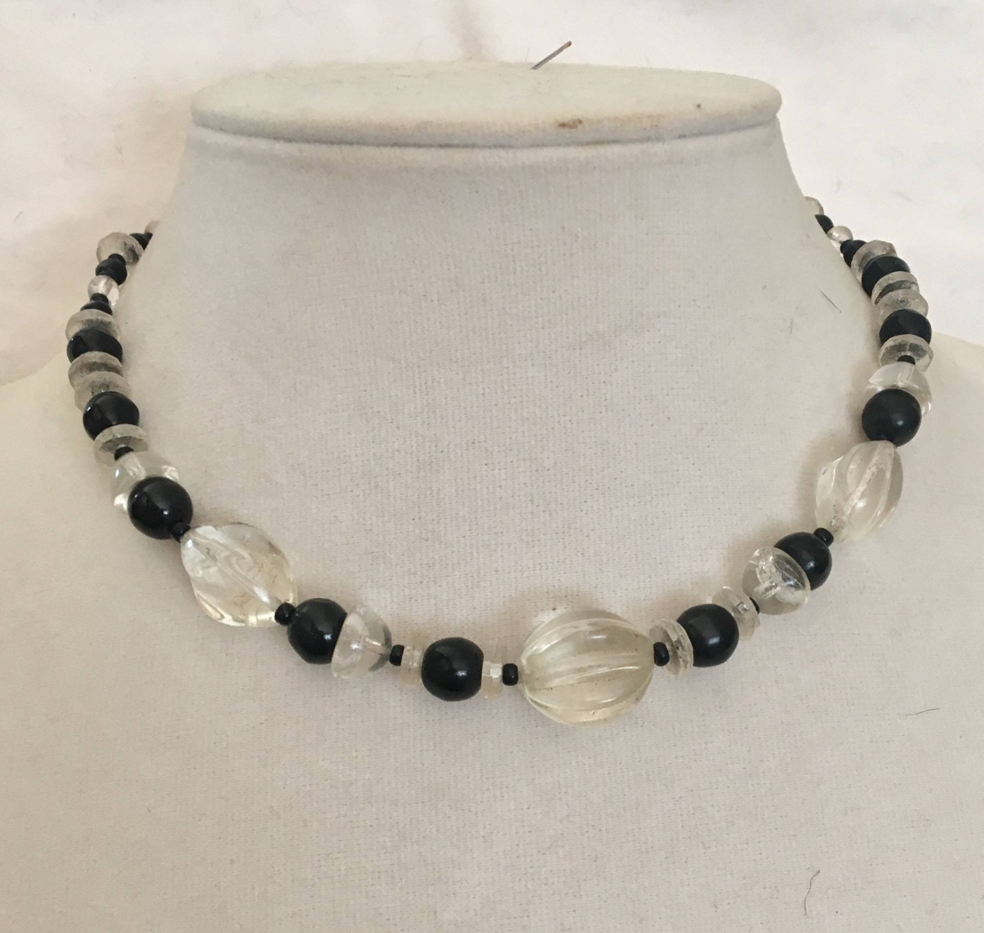 Art Deco Quarz & Jet Perlen Halsband, 1920Er Jahre Antike Halskette von GiosGems