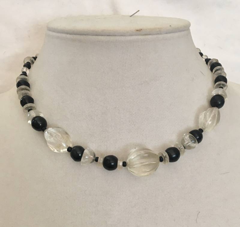 Art Deco Quarz & Jet Perlen Halsband, 1920Er Jahre Antike Halskette von GiosGems