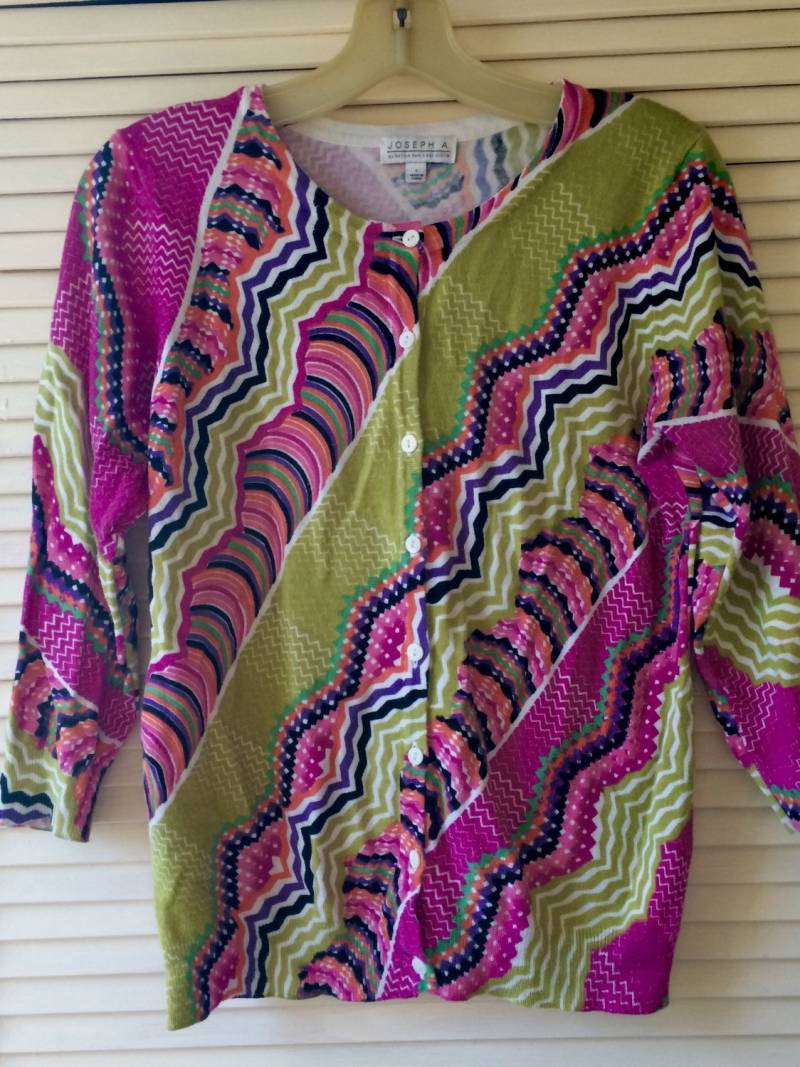 Frühling/Herbst Strickjacke Mehrfarbig Rosa & Grün 3/4 Ärmeln von GiosGems