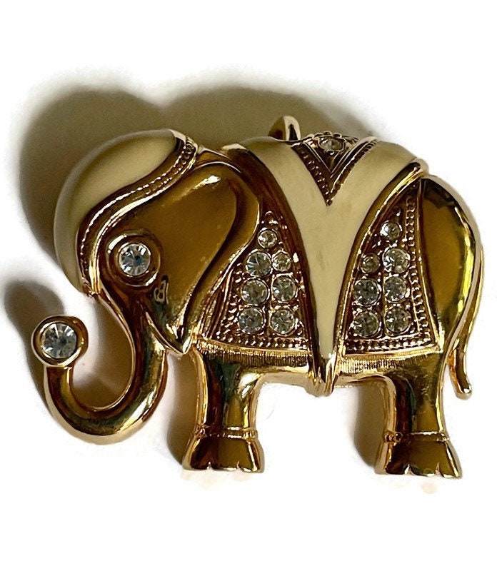 Vintage Kenneth J Lane Brosche Oder Anhänger Kjl Gold Strass Emaille Elefant Für Avon von GiosGems