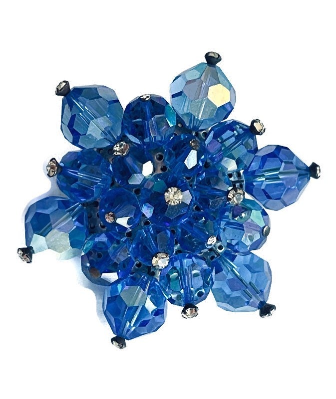 Vintage Kristall Strass Brosche Brilliant Blue Starburst von GiosGems