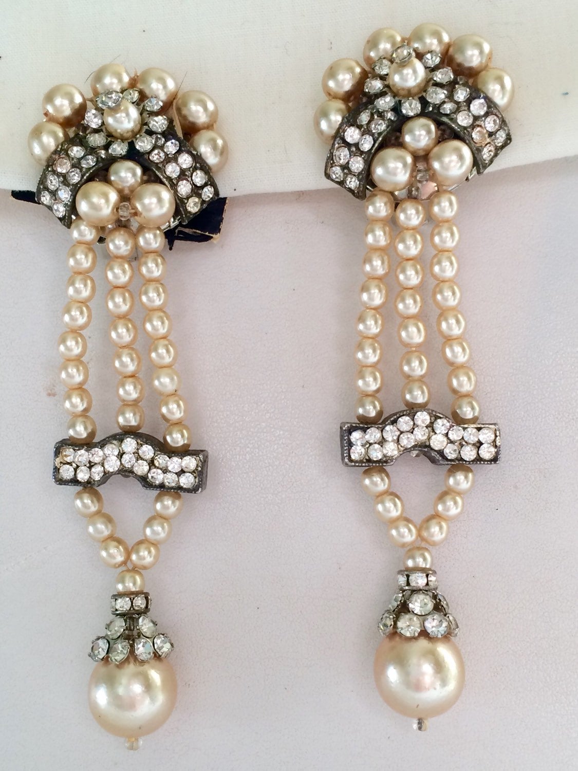 Vintage Perle & Strass Art Deco Ohrringe Kronleuchter Hochzeit Abschlussball Von Lois Ann von GiosGems