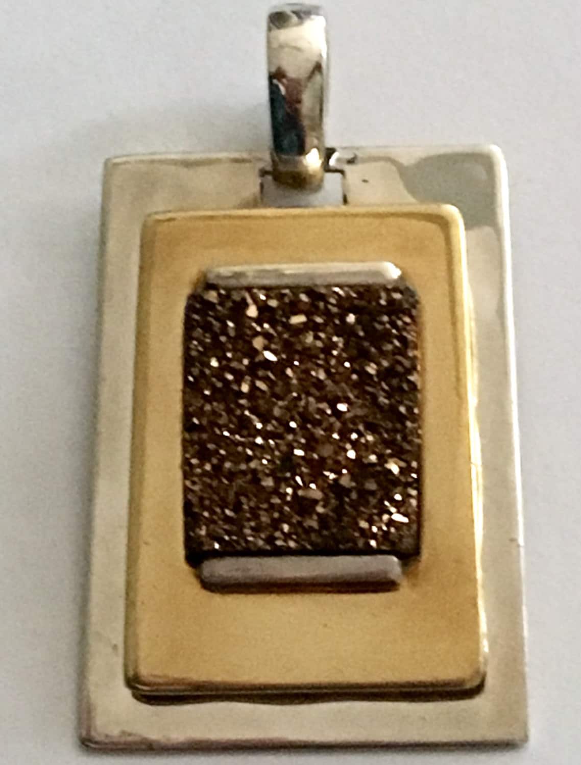 Vintage Robert Lee Morris Rlm Studio Anhänger Aus Sterling Silber Messing & Golden Drusey Statement Piece von GiosGems