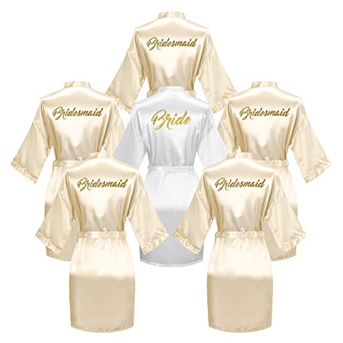 Damen Brautdusche Bademantel Set für Braut und Brautjungfer Silky Kimono Robe Set, champagnerfarben, Einheitsgröße von Giova