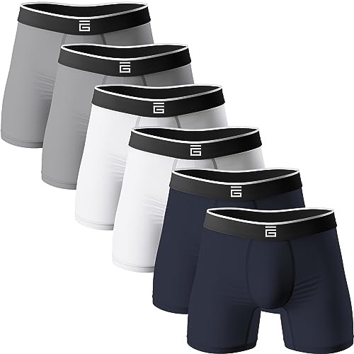 Giovici Herren-Boxershorts, Bambus, Anti-Scheuern, weich, bequem, längeres Bein, Boxershorts, Multipack, feuchtigkeitsableitende Technologie, Blau, Weiß, Grau (6er-Pack), XXL von Giovici