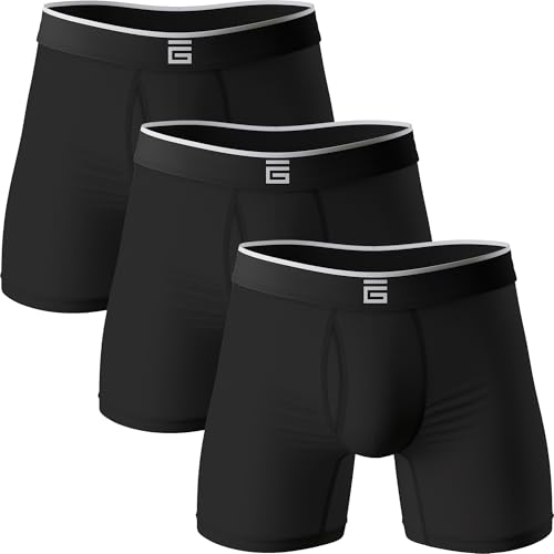 Giovici Herren-Boxershorts aus Bambus, Anti-Scheuern, weich, bequem, längeres Bein, Boxershorts, Multipack, feuchtigkeitsableitende Technologie, Schwarzer Hosenschlitz, L von Giovici