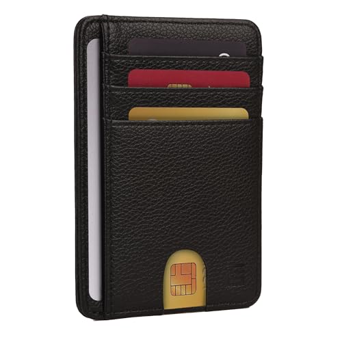 Giovici RFID-blockierender, schlanker Kartenhalter für Herren, ultraleichtes Kartenetui mit Geldscheinfach, stilvolle und elegante Kartenhalter-Brieftasche in Geschenkbox, Schwarz Soft, Klassisch von Giovici