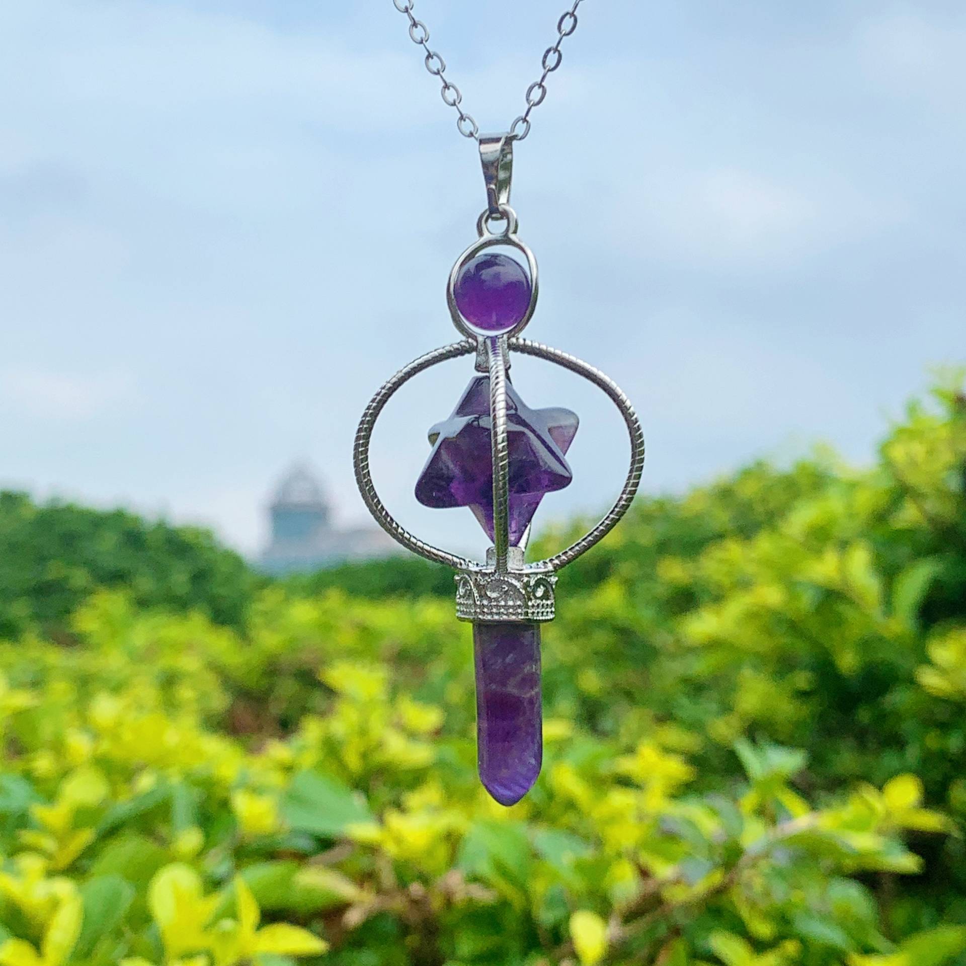 Merkaba Pendulum Pendant, Crystal Point Healing Necklace, Bail Charms Crafts, Amethyst Dowsing, Divinatory Pendulum Merkaba Pendulum Pendant, Crystal Point Healing Necklace, Bail Charms Crafts, Amethyst Dowsing, Divinatory Pendulum von Giovinalami
