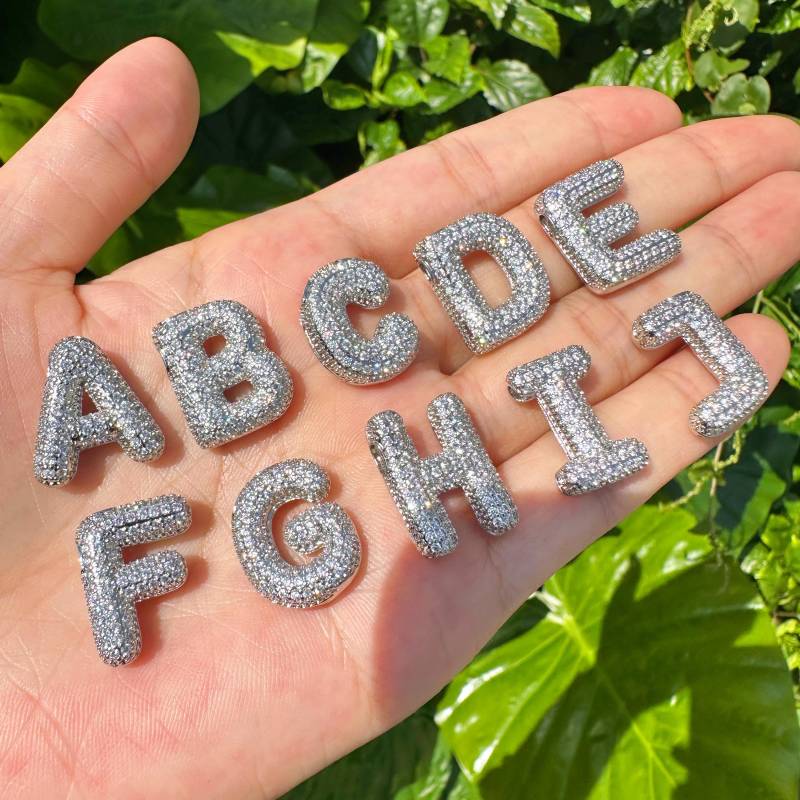 Pave Bubble Letter Necklace, Diamond Pendant, Cz Paved Alphabet Adjustable Gift For Her von Giovinalami