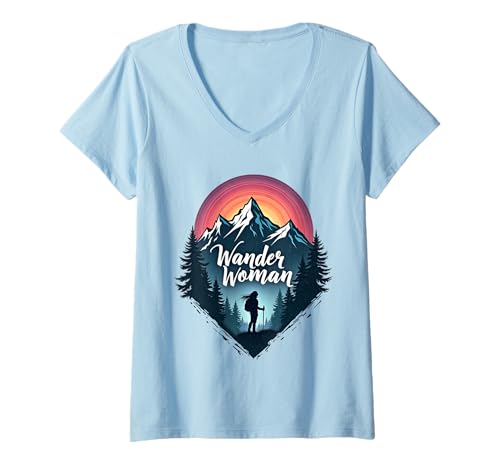 Damen Bergsteigen Wander Design T-Shirt mit V-Ausschnitt von #Gipfelglück