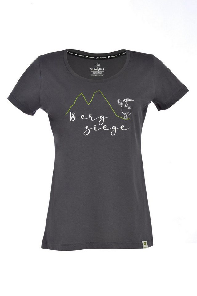Gipfelglück T-Shirt Gipfelglück Damen T-Shirt Frieda, Berg Ziege-Print (FRIEDA) für Damen, Bio-Baumwolle, Berg Ziege-Print von Gipfelglück