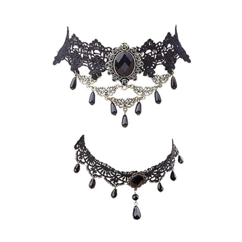 Gipnva Gothic Choker Set - Victorian Steampunk Halskette & Armband Damen - Vampir Kostüm Accessoire mit Spitzenverzierung für Halloween & Cosplay von Gipnva