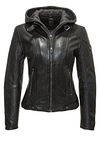 Gipsy Damen Lederjacke mit Kapuze im Biker Look Schwarz (S, Black) von Gipsy