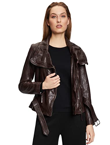 Damen Biker Lederjacke mit großem Kragen und Gürtel - GWLegra LAMAXV (XXL, brown) von Gipsy