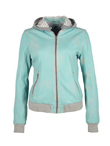 Damen Blouson aus weichem Echtleder im Used Look mit grauem Bund und Kapuze - GGMoxi LULV (Hellblau, XL) von Gipsy