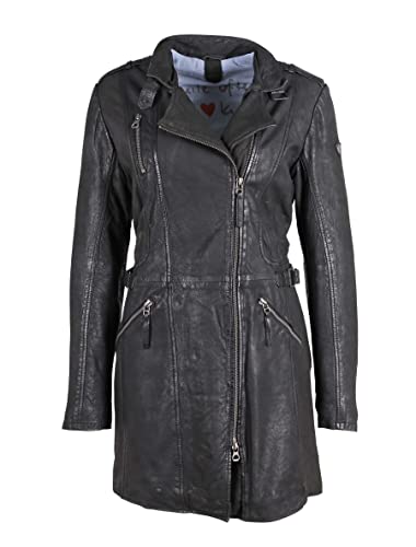 Damen Nubuk Leder Kurzmantel Langjacke Lederjacke Ledermantel mit schrägem Reißverschluss - GWMargy LNUV (M, Schwarz) von Gipsy