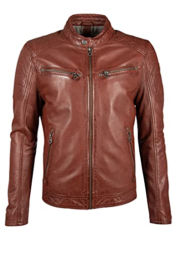 Herren Biker Lederjacke mit Stehkragen und Steppung an Schulter und Oberarm - GBDerry LAORV (M, Dark Cognac) von Gipsy