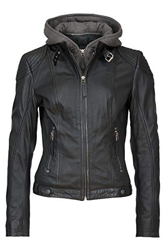 Gipsy Cacey Damen Lederjacke Schwarz mit Kapuze Echtleder Tailliert (3XL, Schwarz) von Gipsy