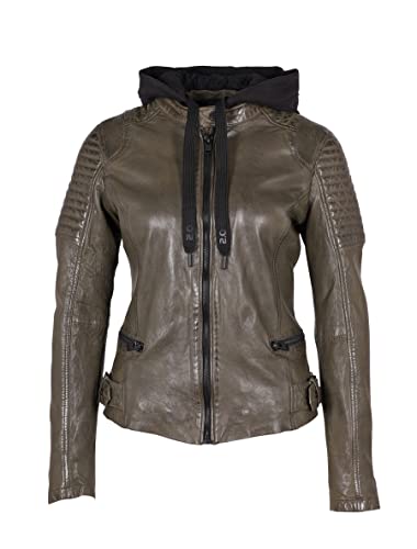 Gipsy Damen Bikerjacke Lederjacke mit abnehmbarer Kapuze - G2WTaryn SF LASHV in dunkel olive (M, Dunkel Olive) von Gipsy