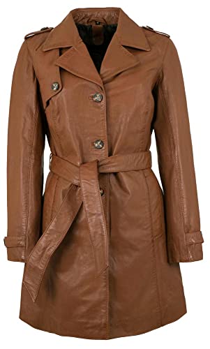 Gipsy - Damen Echtleder Trenchcoat Ledermantel Mantel Lammnappa Cognac Größe Large von Gipsy