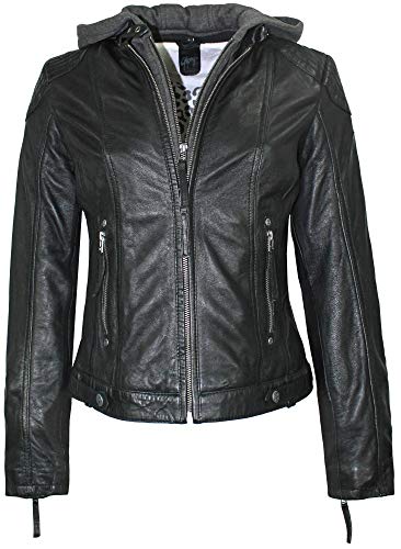 Gipsy - Damen Lederjacke Cacey Kurzjacke Bikerjacke Kapuze Lammnappa schwarz (XL, Schwarz) von Gipsy