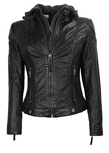 Gipsy - Damen Lederjacke Kapuze Lammnappa schwarz Natur gegerbt Größe 3XL von Gipsy