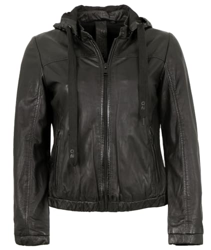 Gipsy - Damen Lederjacke Lammnappa Blouson Kapuze schwarz Größe XS von Gipsy