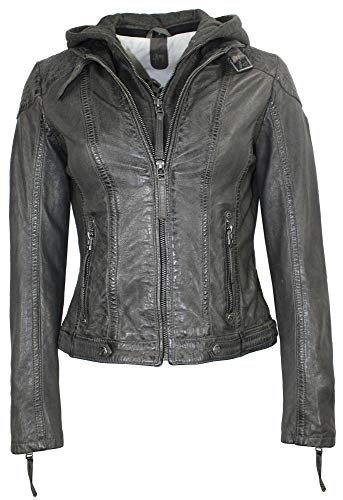 Gipsy - Damen Lederjacke Lammnappa Cacey Kapuze grau anthrazit Größe XL von Gipsy