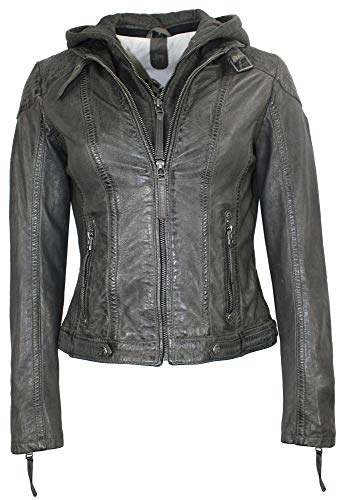 Gipsy - Damen Lederjacke Lammnappa Cacey Kapuze grau anthrazit Größe L von Gipsy