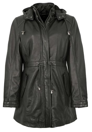 Gipsy - Damen Ledermantel Kapuze mit Fell Lammnappa schwarz Größe 52 von Gipsy