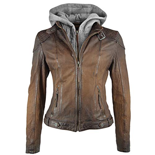 Gipsy Damen vintage Lederjacke mit abnehmbarer Kapuze (XXL) von Gipsy