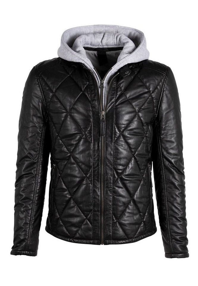 Gipsy Lederjacke GMCabon RF Regular Fit, Abnehmbare Kapuze, Rauten Muster von Gipsy