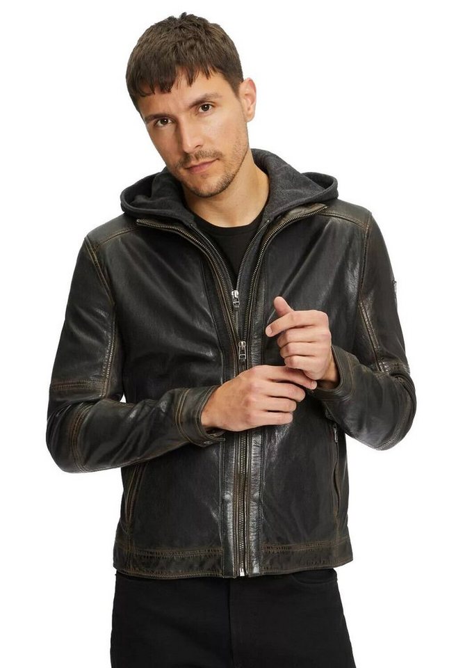 Gipsy Lederjacke Herren Bikerjacke mit abnehmbarer Kapuze aus Lammnappa Leder von Gipsy