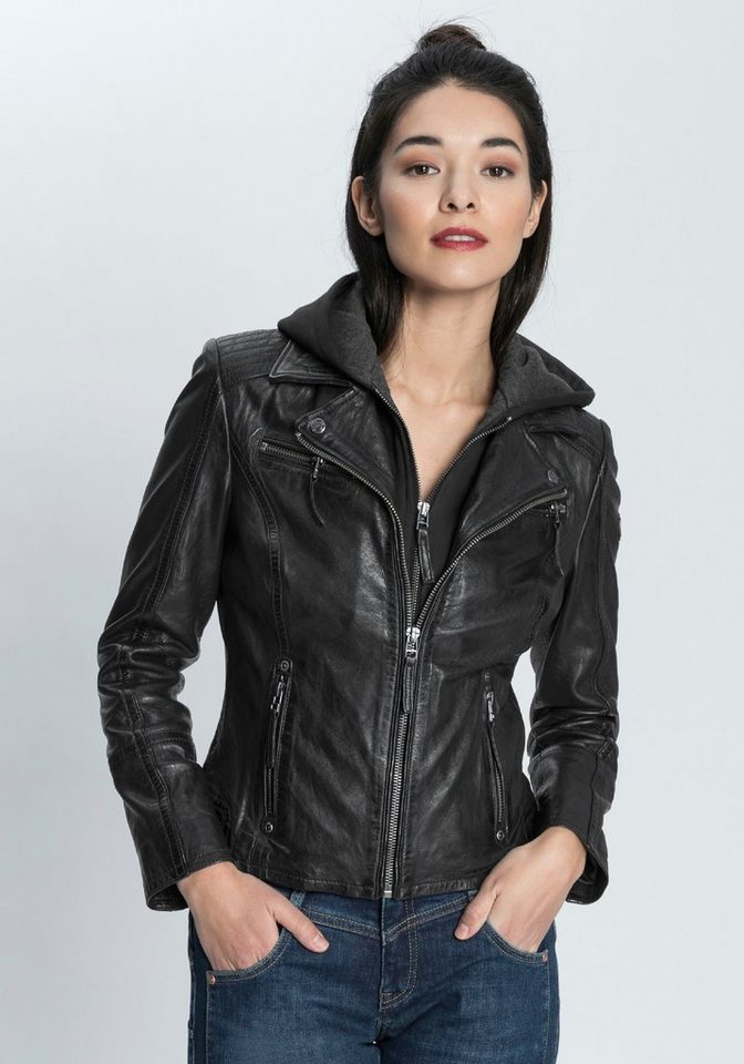 Gipsy Lederjacke Nola2 coole Biker mit Turndown Kragen & herausnehmbarem Kapuzen-Inlay von Gipsy