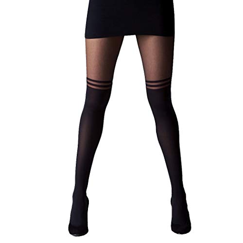 Gipsy Strumpfhose im Kniestrumpflook mit Streifenmuster-S/M-Black von Gipsy