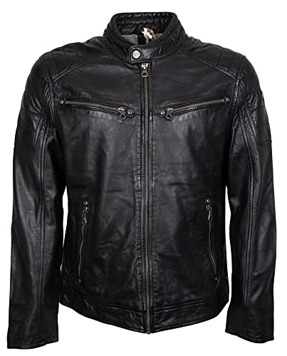 Herren Biker Lederjacke mit Stehkragen und Steppung an Schulter und Oberarm - GBDerry LAORV (M, Black) von Gipsy