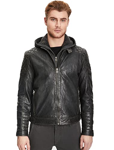 Herren Bikerjacke Lederjacke mit abnehmbarer Kapuze - GMBako LAROV (L, black antique) von Gipsy