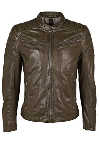 Herren Lederjacke im Bikerstil Übergangsjacke mit Stehkragen und Steppung an Schulter und Oberarm - GMChesto LAORV (L, Dark Olive) von Gipsy