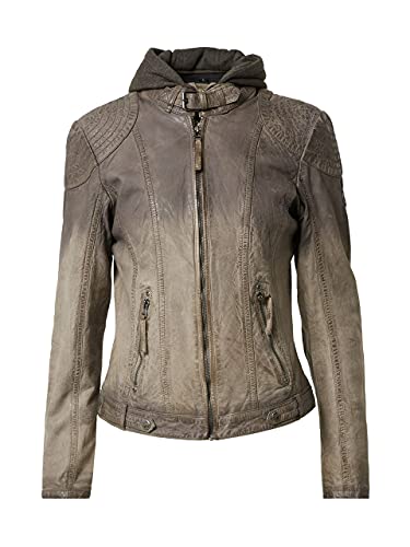 Sportliche Damen Biker Lederjacke mit abnehmbarer Kapuze und Farbverlauf - GGCascha LAMOV in türkis (XL, Taupe) von Gipsy