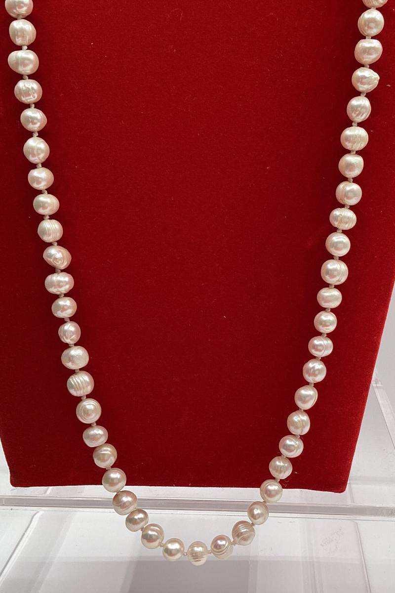 Süßwasserperlen 8 Mm Verknotete Süßwasserperlenkette 34 Zoll Kontinuierliche Perlenkette Mutter Der Braut Geschenk Hochzeitsperlen Verlobung von GipsyJewelers