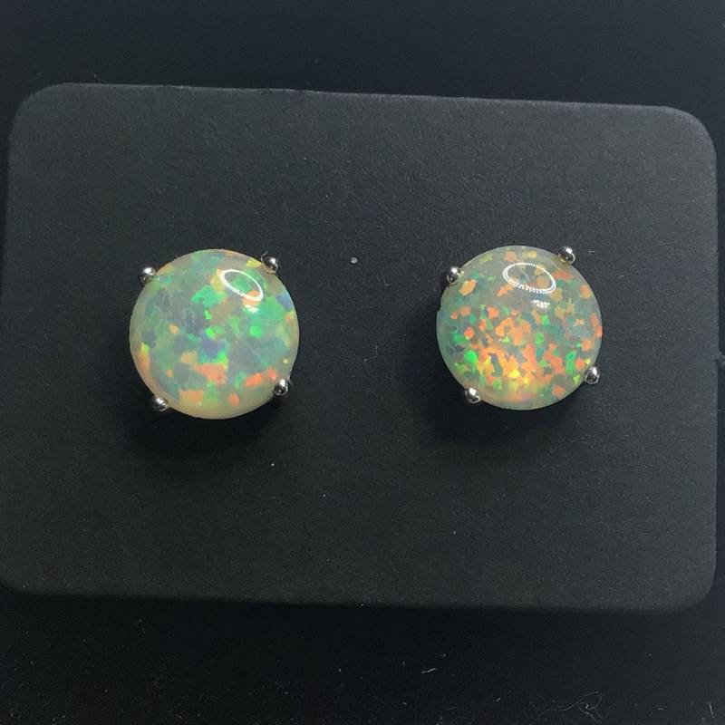 Große Runde Opal Ohrringe 8 Mm Runder Regenbogen Sterling Silber Oktober Geburtstag Geschenk Mama Unisex Papa von GipsyJewelers