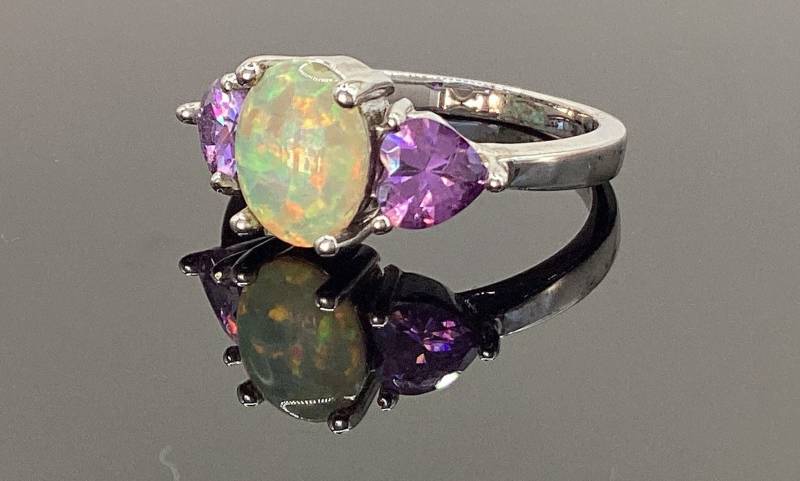 Herz Amethyst Opal Und Ring Ameythst Feueropal Regenbogen Oktober Geburtstag Birthstone von GipsyJewelers