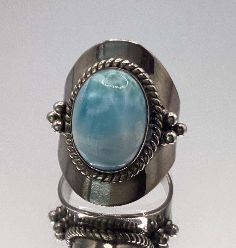 Larimar Ring Nachlassring Art Deco Schweres Gewicht Handwerker Montage Jubiläum Geschenk Chunky Aqua von GipsyJewelers