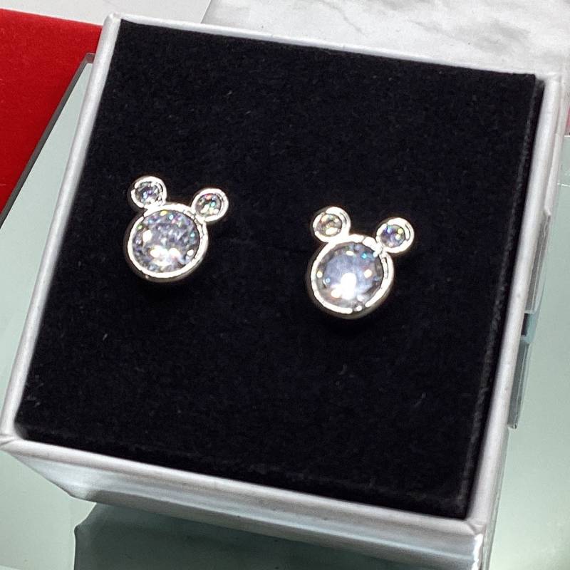 Maus Ohren Ohrringe Cubic Zirkonia Sterling Silber April Geburtstagsgeschenk von GipsyJewelers